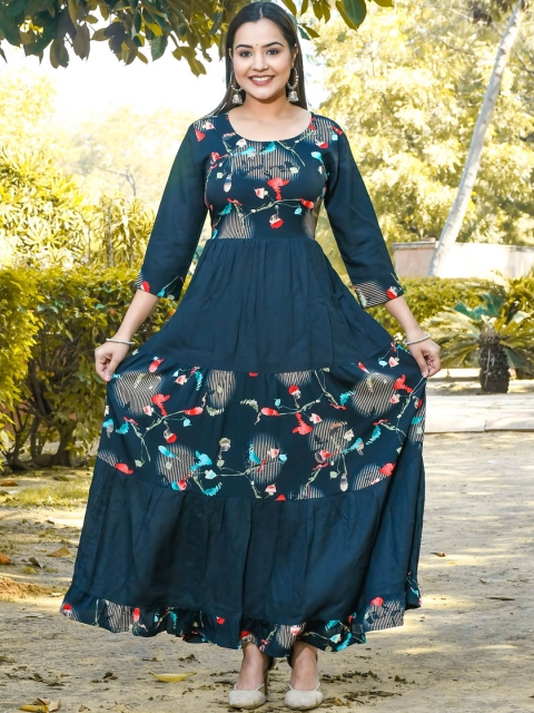 

SINGNI Women Black Printed Flared Long Kurta
