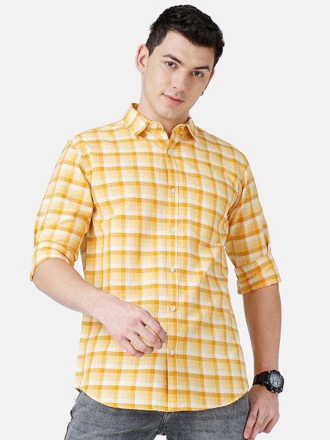 

SORATIA Men Yellow Slim Fit Checked Casual Shirt