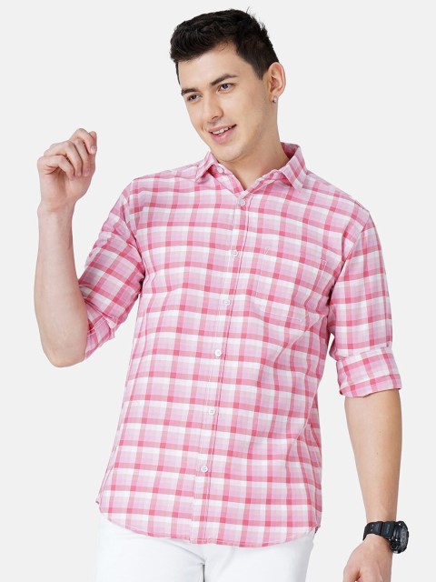 

SORATIA Men Pink Slim Fit Checked Casual Shirt