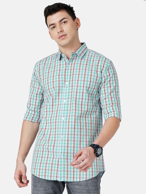 

SORATIA Men Green Slim Fit Checked Casual Shirt