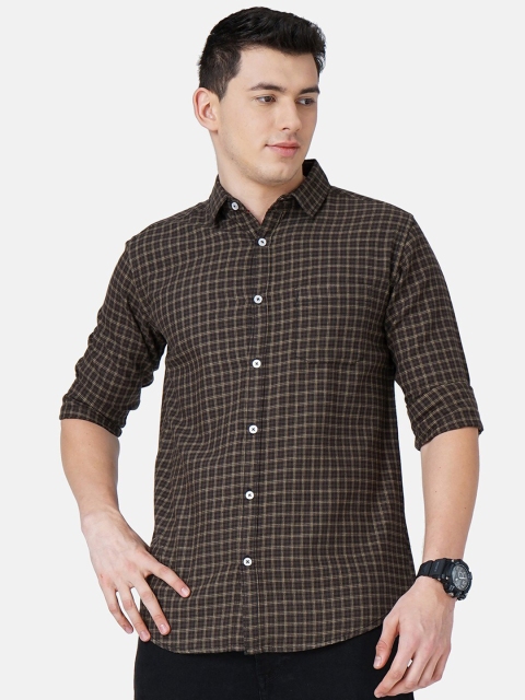 

SORATIA Men Coffee Brown Slim Fit Checked Casual Shirt