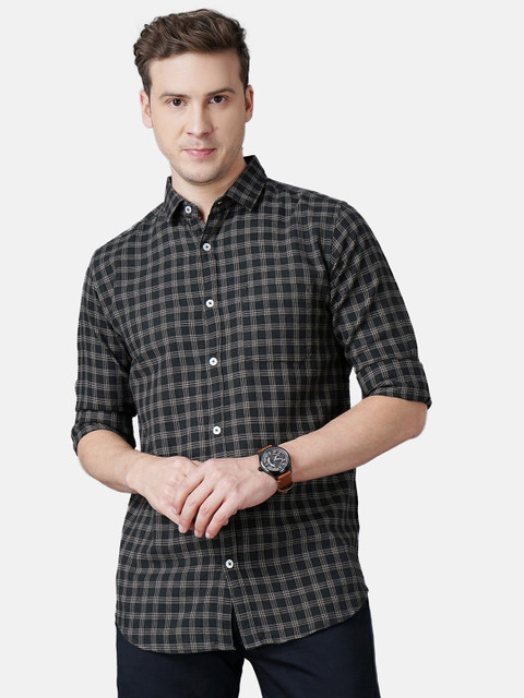 

SORATIA Men Green Slim Fit Grid Tattersall Checks Checked Casual Shirt