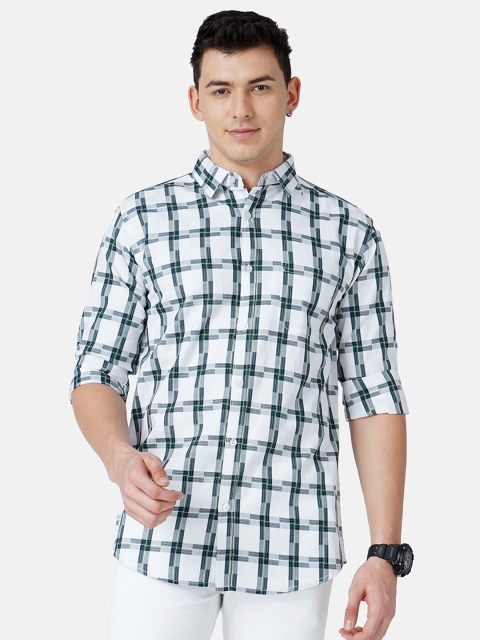 

SORATIA Men White Slim Fit Tartan Checks Checked Casual Shirt
