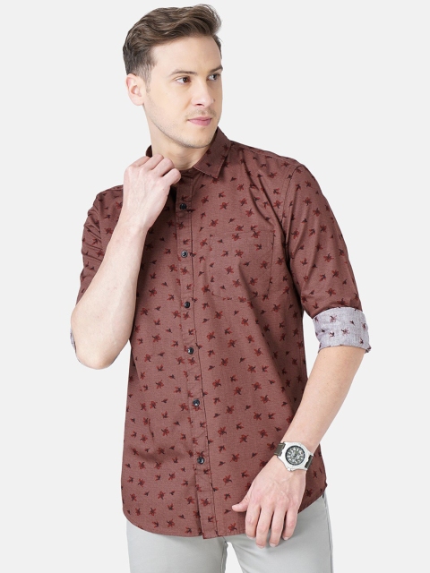 

SORATIA Men Burgundy Slim Fit Printed Casual Shirt
