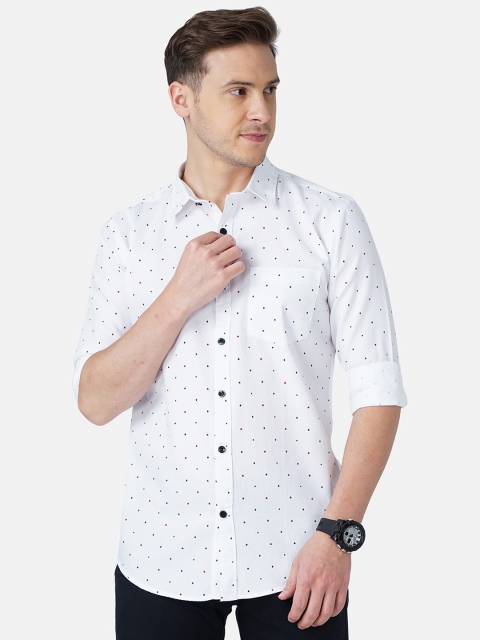 

SORATIA Men White Slim Fit Printed Casual Shirt