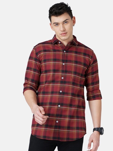 

SORATIA Men Maroon Slim Fit Tartan Checks Checked Casual Shirt