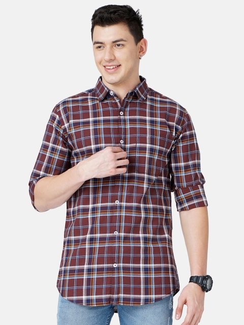 

SORATIA Men Burgundy Slim Fit Tartan Checks Checked Casual Shirt