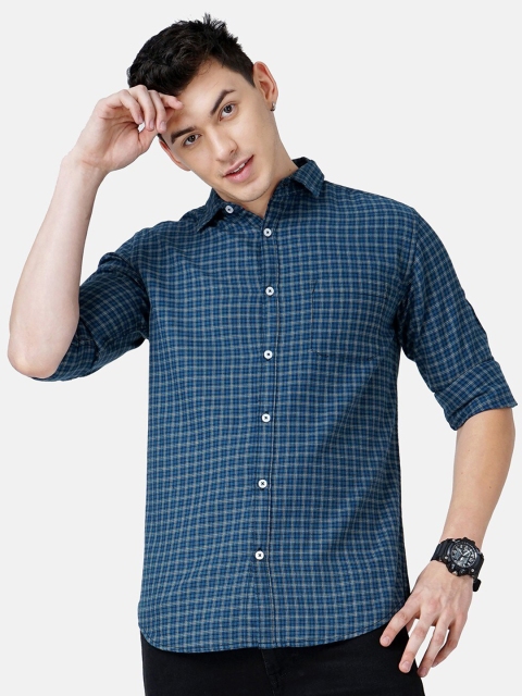 

SORATIA Men Blue Slim Fit Grid Tattersall Checks Checked Casual Shirt