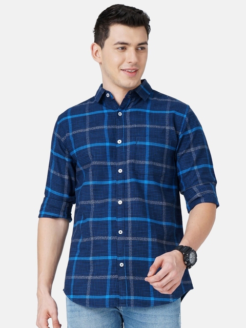 

SORATIA Men Blue Slim Fit Windowpane Checks Checked Casual Shirt