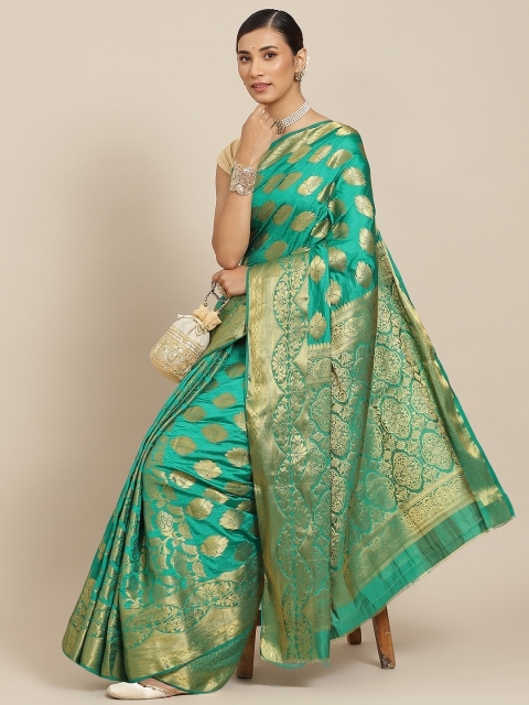 

PRENEA Sea Green Woven Design Silk Blend Banarasi Saree with Blouse Piece