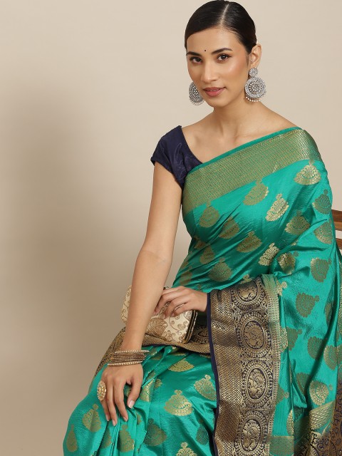 

PRENEA Sea Green Woven Design Silk Blend Banarasi Saree with Blouse Piece