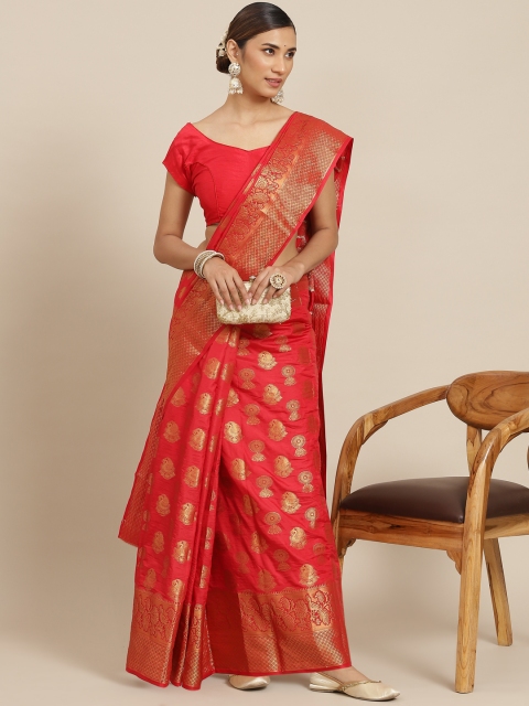 

PRENEA Pink Ethnic Motifs Zari Silk Blend Banarasi Saree