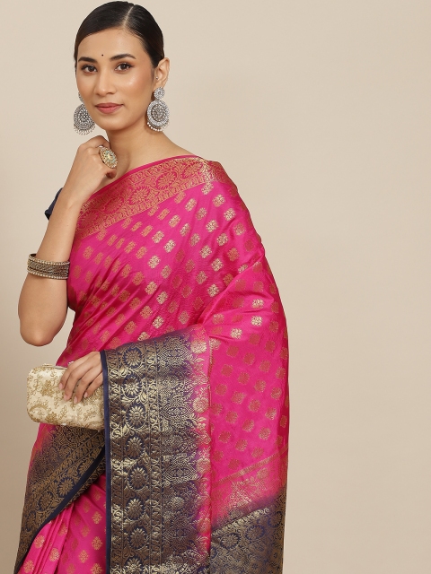 

PRENEA Pink Woven Design Silk Blend Banarasi Saree with Blouse Piece