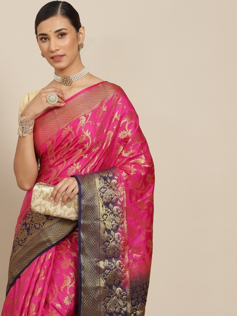 

PRENEA Pink Woven Design Silk Blend Banarasi Saree with Blouse Piece