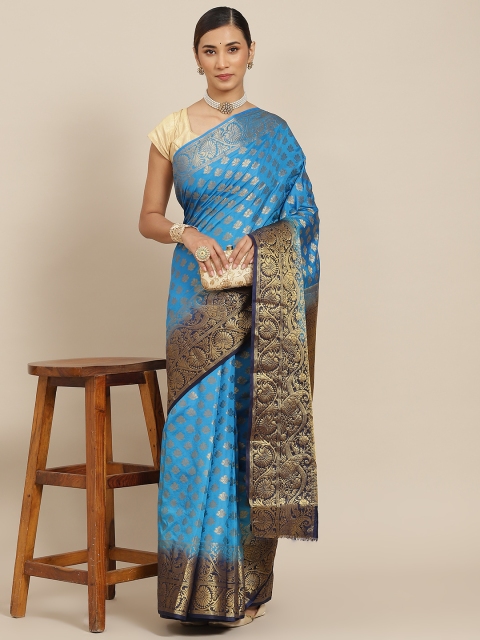 

PRENEA Blue Woven Design Silk Blend Banarasi Saree with Blouse Piece