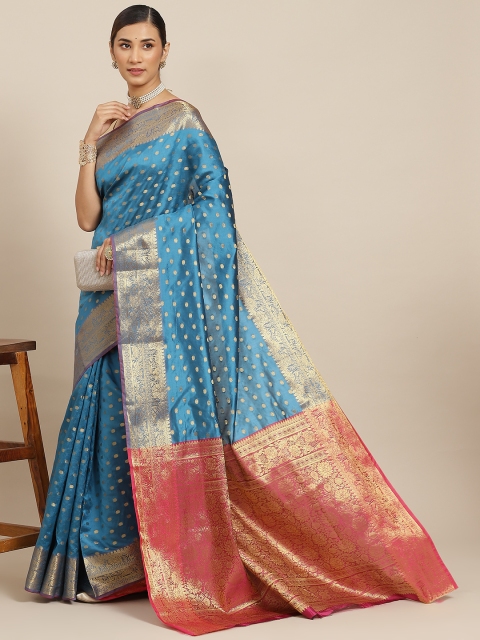

PRENEA Blue & Pink Woven Design Silk Blend Banarasi Saree with Blouse Piece