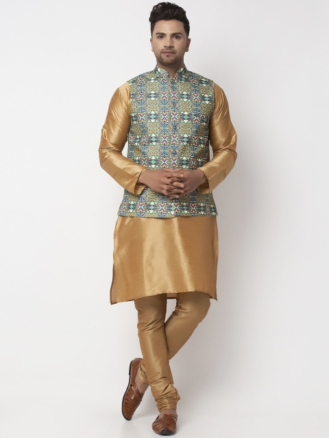 

Benstoke Men Copper-Toned Floral Angrakha Kurta with Churidar