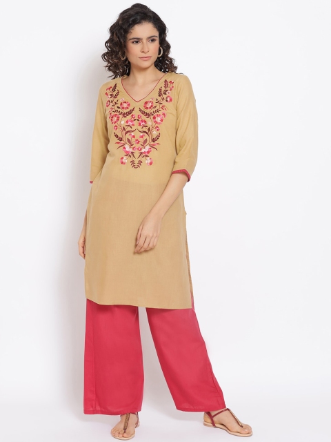 

AURELIA Women White Floral Embroidered Kurta with Palazzos