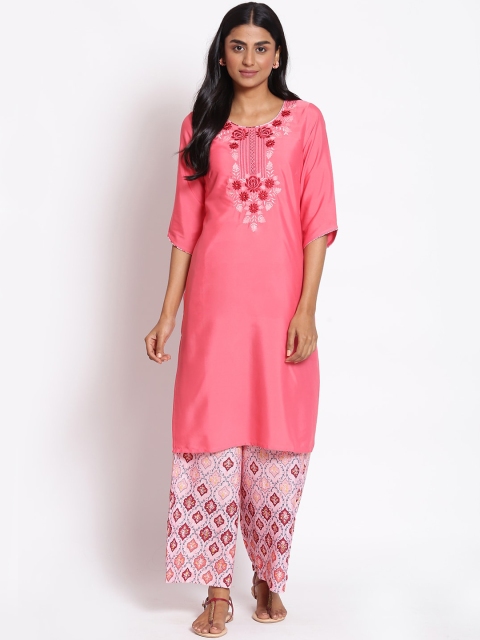 

AURELIA Women Pink Ethnic Motifs Yoke Design Kurta with Palazzos