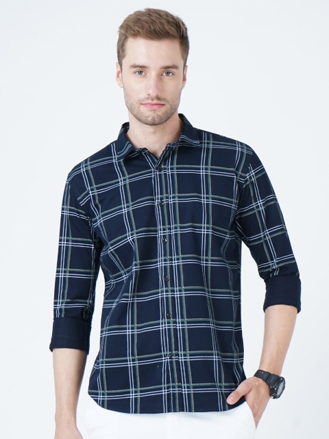 

SORATIA Men Navy Blue Slim Fit Windowpane Checks Checked Casual Shirt