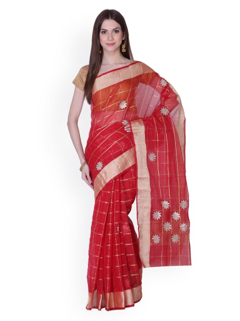 

Geroo Jaipur Handcrafted Zari Woven Red Kota Silk Sustainable Saree