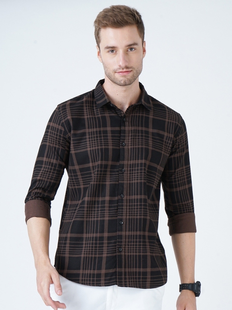 

SORATIA Men Coffee Brown Slim Fit Checked Casual Shirt