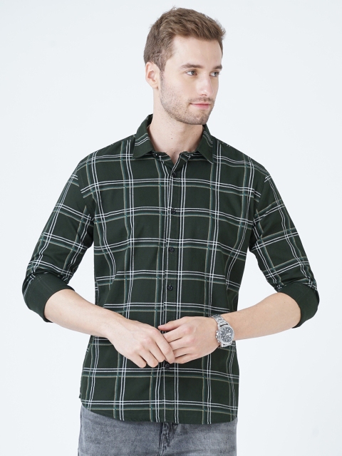 

SORATIA Men Green Slim Fit Tartan Checked Casual Shirt