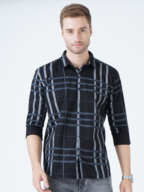 

SORATIA Men Black Slim Fit Windowpane Checks Checked Casual Shirt