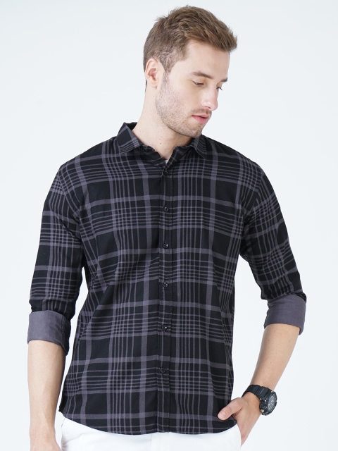 

SORATIA Men Black Slim Fit Checked Casual Shirt