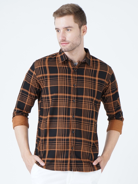 

SORATIA Men Brown Slim Fit Tartan Checked Casual Shirt