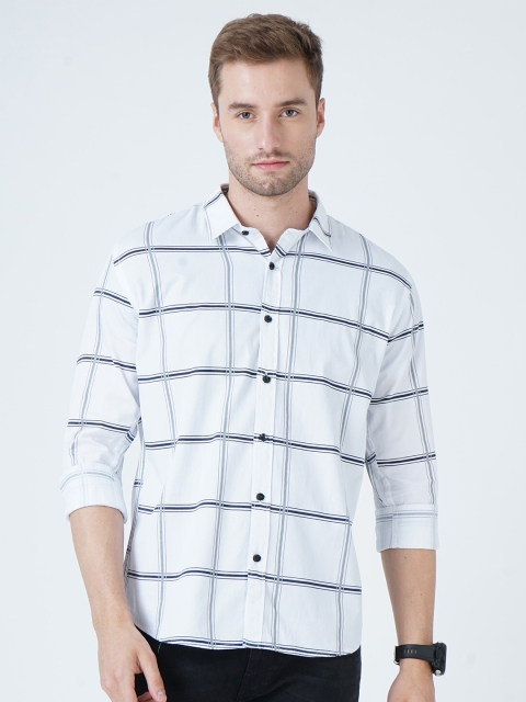 

SORATIA Men White Slim Fit Windowpane Checks Checked Casual Shirt