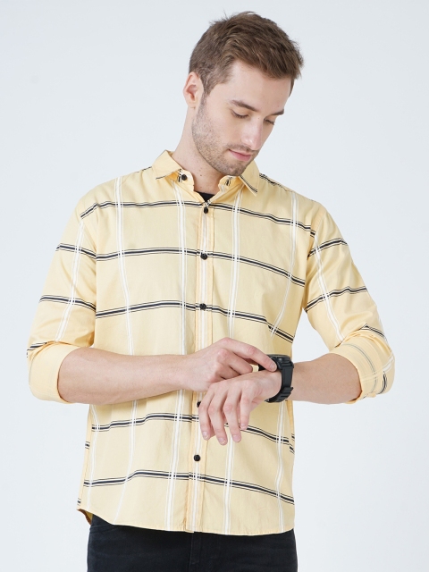 

SORATIA Men Yellow Slim Fit Checked Casual Shirt