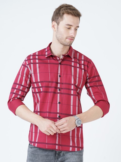 

SORATIA Men Maroon Slim Fit Tartan Checks Checked Casual Shirt