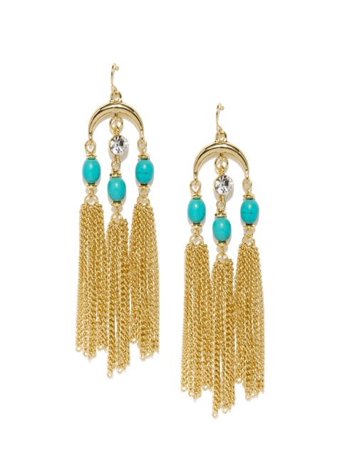 

OOMPH Gold-Toned & Turquoise Blue Tasselled Drop Earrings