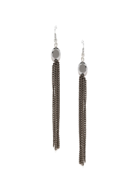 

OOMPH Gunmetal-Toned Tasselled Drop Earrings, Metallic
