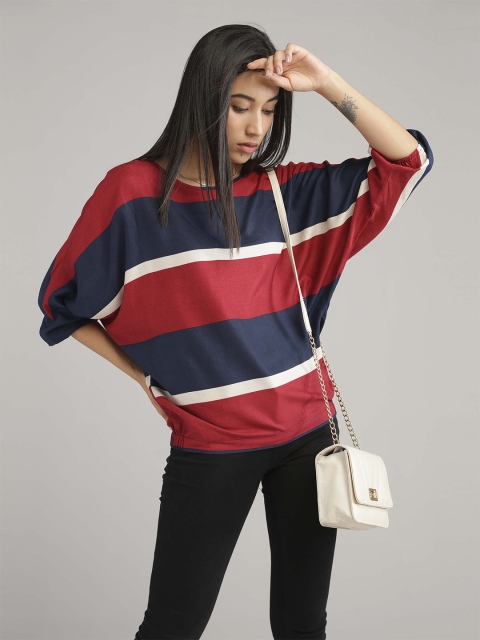 

IDK Maroon & Navy Blue Striped Top