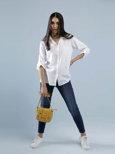 

IDK White Roll-Up Sleeves Shirt Style Top