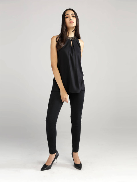

IDK Black Jewel Neck Top