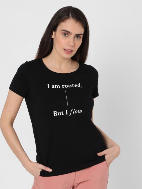

Vero Moda Women Black Typography Printed Cotton T-shirt