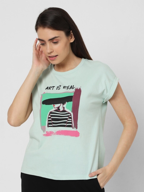 

Vero Moda Women Green Typography Printed Applique T-shirt