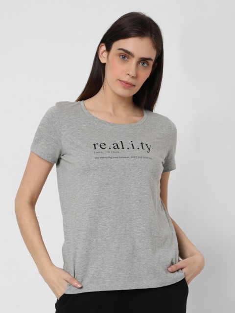 

Vero Moda Women Grey Drop-Shoulder Sleeves T-shirt
