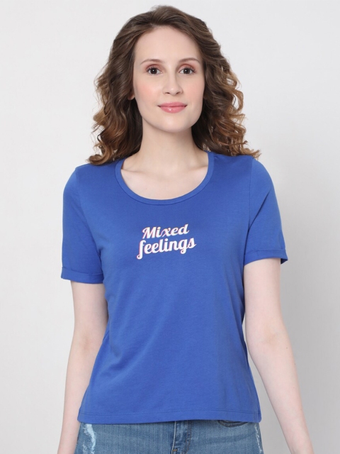 

Vero Moda Women Blue Typography Printed T-shirt