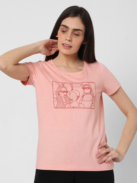 

Vero Moda Women Pink Typography Printed T-shirt