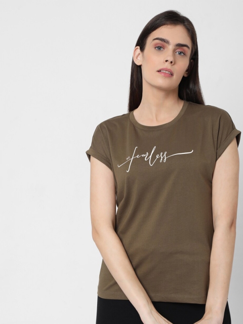 

Vero Moda Women Green & White Typography Printed Cotton T-shirt