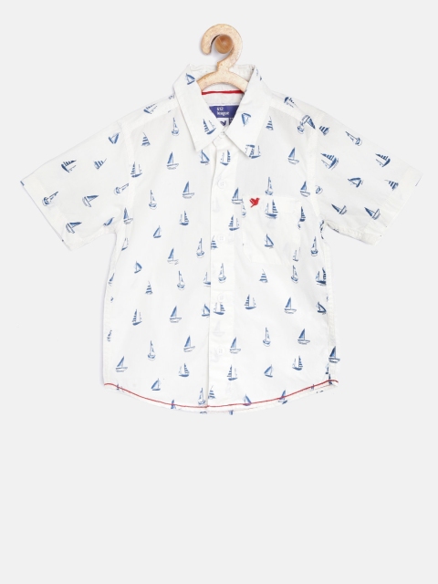 

612 League Boys Off-White & Blue Printed Casual Shirt