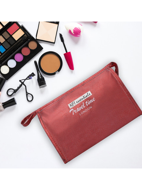 

NFI essentials Women Set Of 3 Printed Makeup Pouches, Red