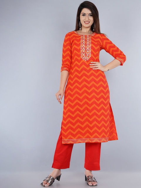 

Swasti Women Orange Geometric Floral Kurta