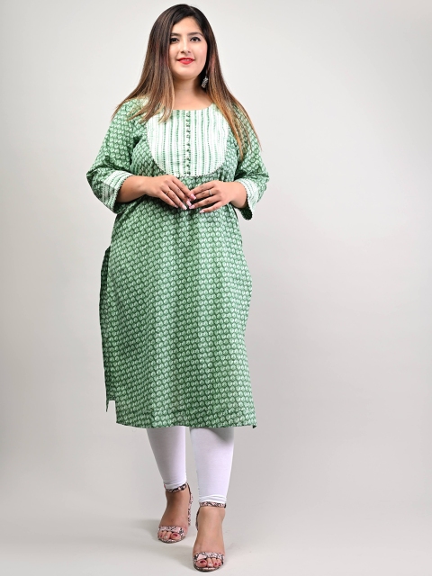 

Swasti Women Green Printed Patchwork Floral Kurta