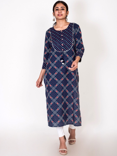 

Swasti Women Blue Geometric Printed Floral Kurta