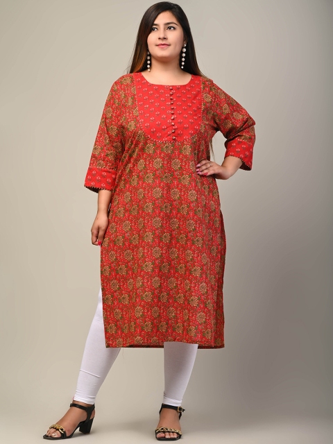

Swasti Women Red Floral Printed Thread Work Floral Kurta